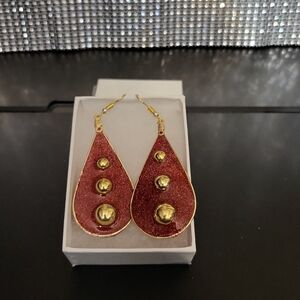 Chic Gold and Red Teardrop Earrings